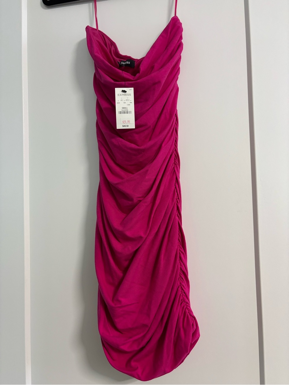 Express Hot Pink Ruched Midi Slip Dress